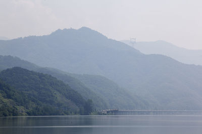 Scenic view of lake with mountains in background