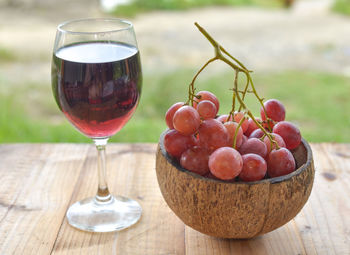 Close-up of fruits in glass on table