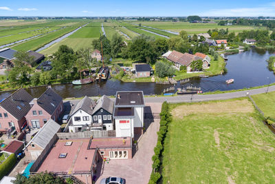 High angle view of buildings in city