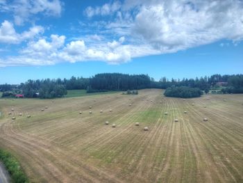 Scenic view of agricultural field against sky