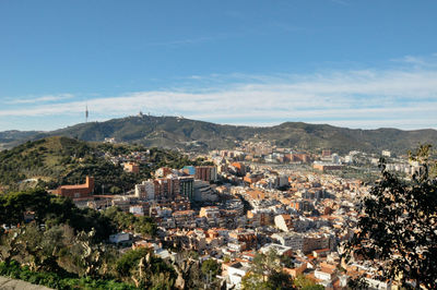 High angle view of town against sky