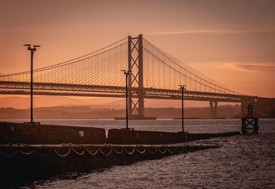 View of suspension bridge against sky during sunset