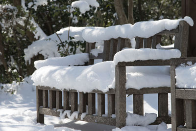 Snow covered bench at park