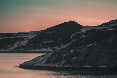 Scenic view of mountains against sky during sunset