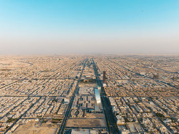 High angle view of cityscape against clear sky