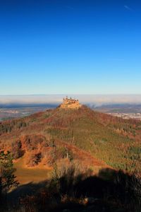 Scenic view of land against clear blue sky