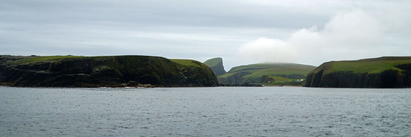 Panoramic view of sea and rocks against sky