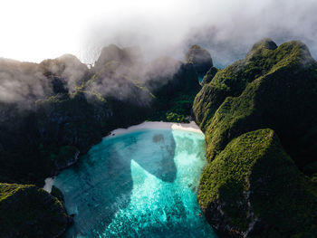 High angle view of mountain range against sky