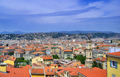 High angle view of townscape against sky