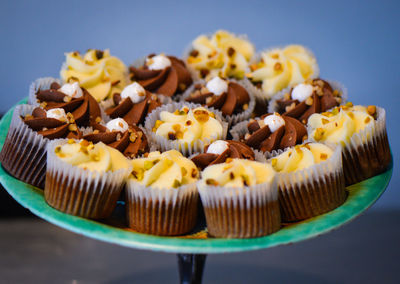 Close-up of cupcakes in plate