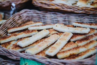 High angle view of bread in basket