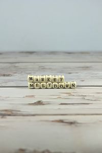 Close-up of text on table
