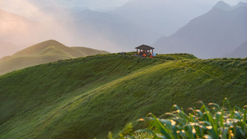 Scenic view of farm against sky