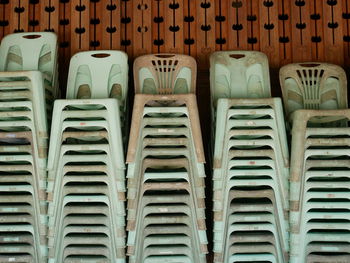 Chairs stacked indoors