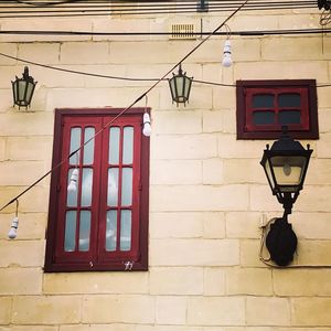 Red window on building