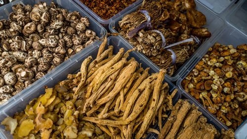 High angle view of food for sale in market