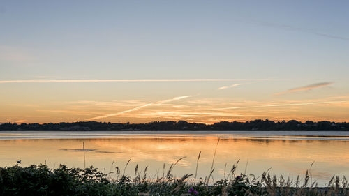 Scenic view of lake against sky during sunset