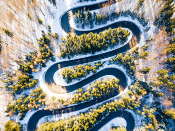 High angle view of bridge over road in city