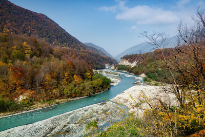 Autumn in the caucasus mountains. argun gorge in the chechen republic.