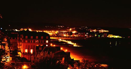 Illuminated building at night