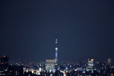 Illuminated buildings in city at night