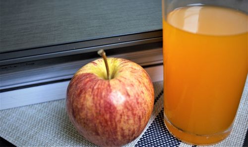 High angle view of apples on table