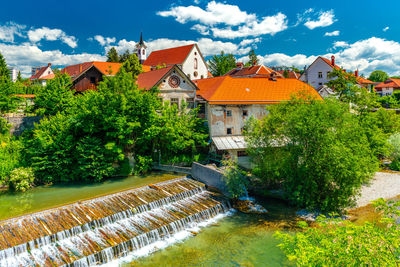 High angle view of buildings in town