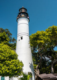 Low angle view of lighthouse against clear sky