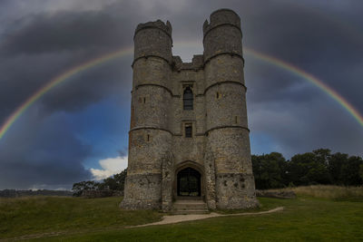 A rainbow over donnington castle in berkshire, uk