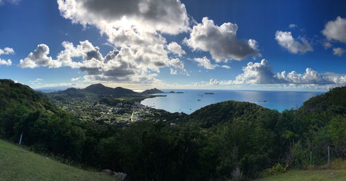 Panoramic view of landscape and mountains against sky