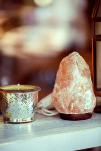 Close-up of himalayan salt lamp 