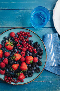 High angle view of strawberries in bowl