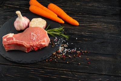 High angle view of vegetables on table
