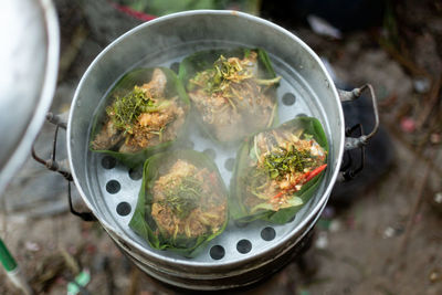 High angle view of food in container