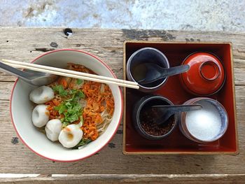 High angle view of food in bowl on table