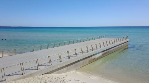 Scenic view of sea against clear blue sky