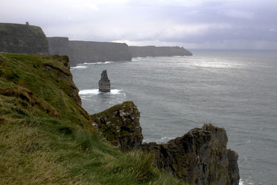 Scenic view cliffs near sea against sky