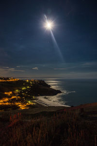 Scenic view of sea at night