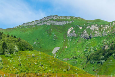 View of the ski slopes at mont dore in spring