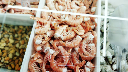 High angle view of meat for sale in market