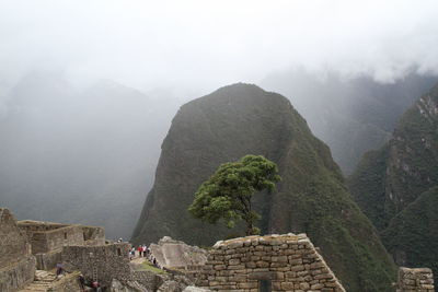 High angle view of old ruins at machu picchu