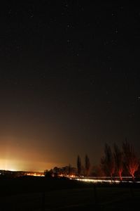Silhouette trees against sky at night