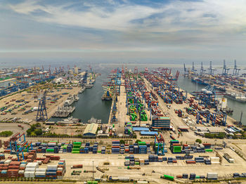 High angle view of cityscape against sky