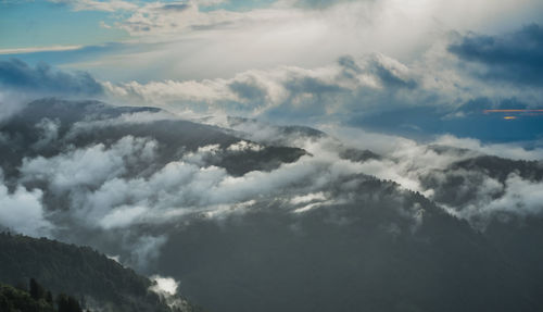 Low angle view of majestic mountains against sky