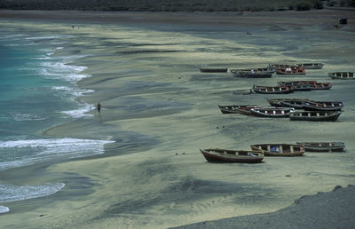 High angle view of boat in sea