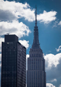 View of skyscrapers against cloudy sky