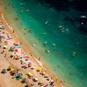 High angle view of people on beach