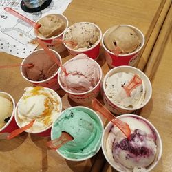 High angle view of ice cream on table