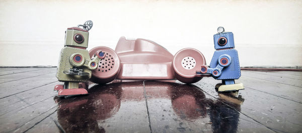 High angle view of toys on table at home