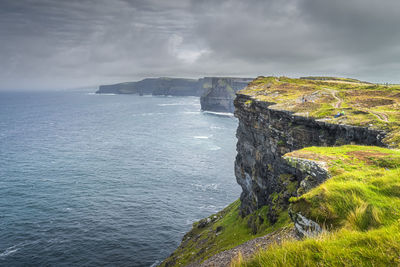 Small group of people on cliffs of moher, ireland